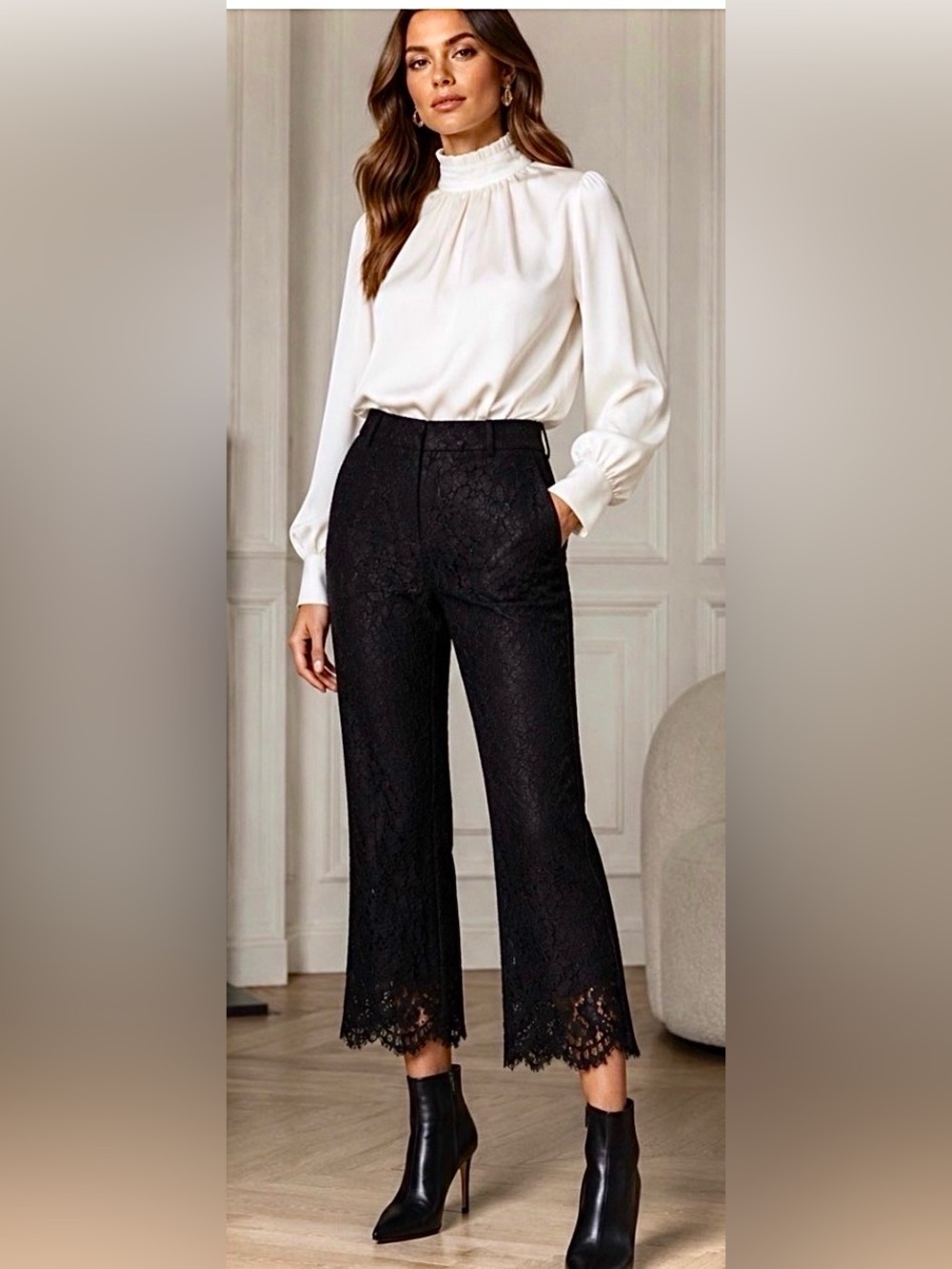 ZADIG & VOLTAIRE Posh Lace Boot-cut Pant Scallop-Hem Black 8 MSRP $398 NWT